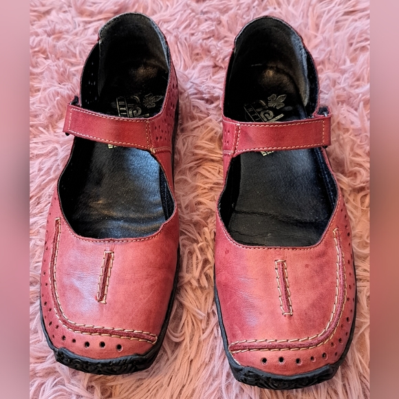 Rieker Shoes - Barely Worn Rieker Red Leather Velcro Strap Flat Shoes Size 9/9.5 40EU
